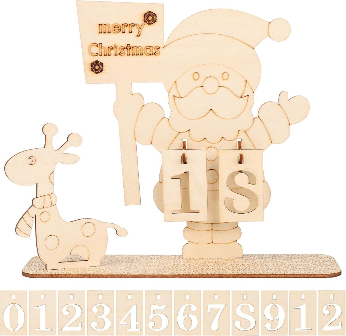 DIY Kerst Adventskalender 2024 - Houten Aftelkalender voor Kerstmis met Kerstman Decoratie