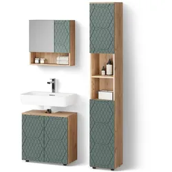 BADMÖBEL-SET Ronco, Grün/Goldkraft Eiche, 3-teilig