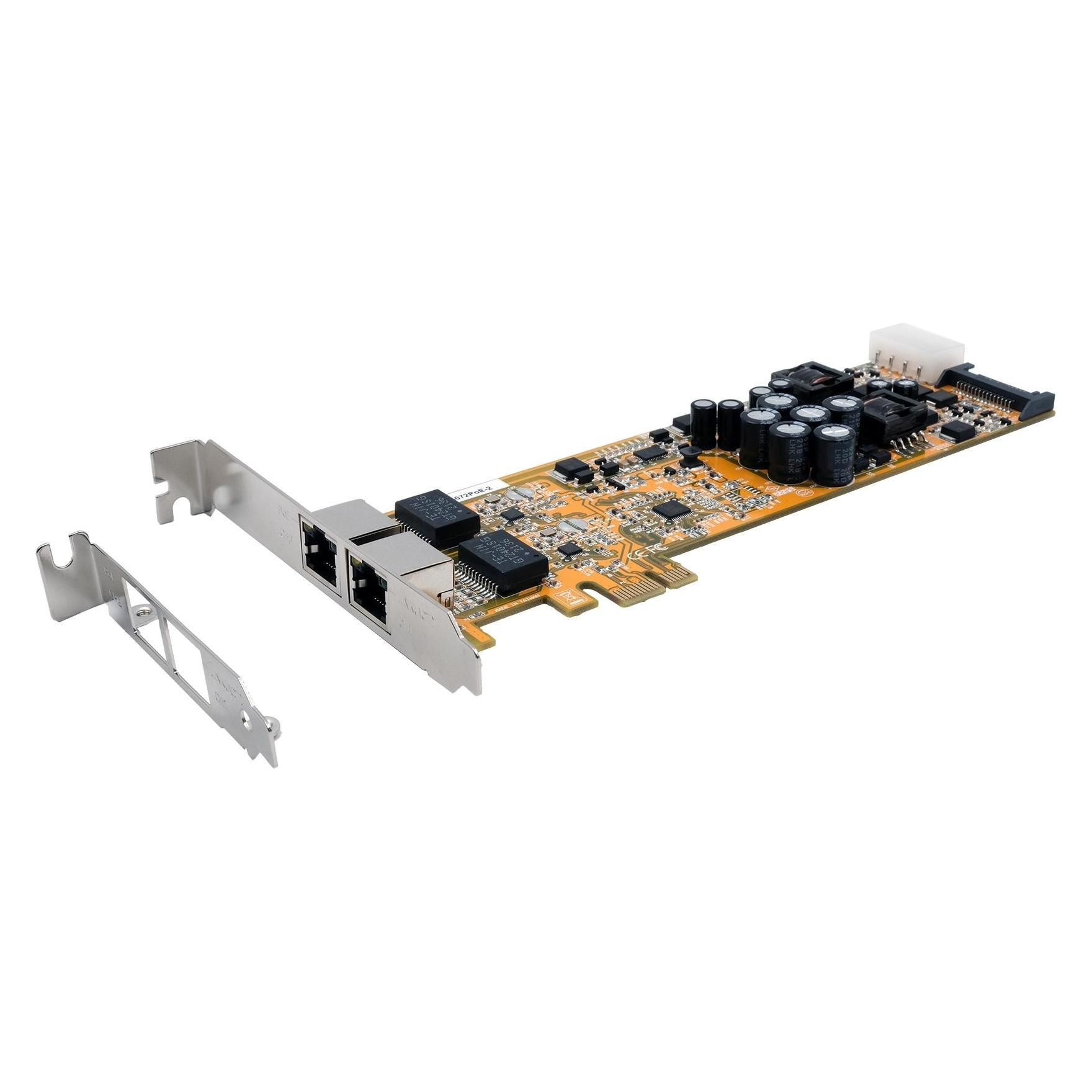 Exsys PCI-EXPRESS Dual Ethernet Karte 2xG. 2xGigabit Ports,LP Bügel,mit PoE (RJ45) (EX-6072POE-2)