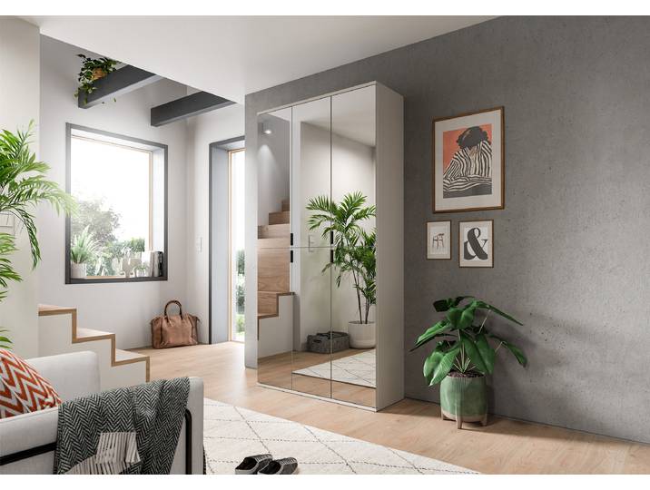 Garderobenschrank Typ A 30cm Beige/Kaschmir mit Spiegeltür/-en