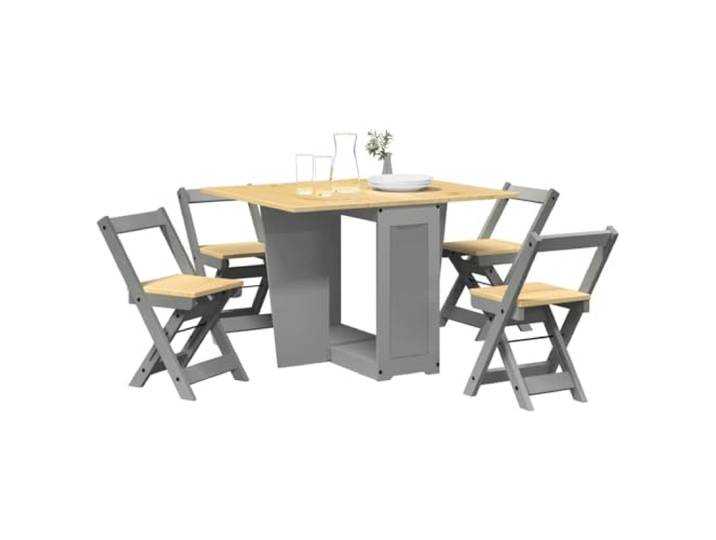 FMPGJLYH Butterfly-Esstisch-Set 5-TLG. Kiefernholz, Grau, Klappbar Platzsparende Aufbewahrung, Inklusive 4 Stühlen, Vielseitig nutzbar