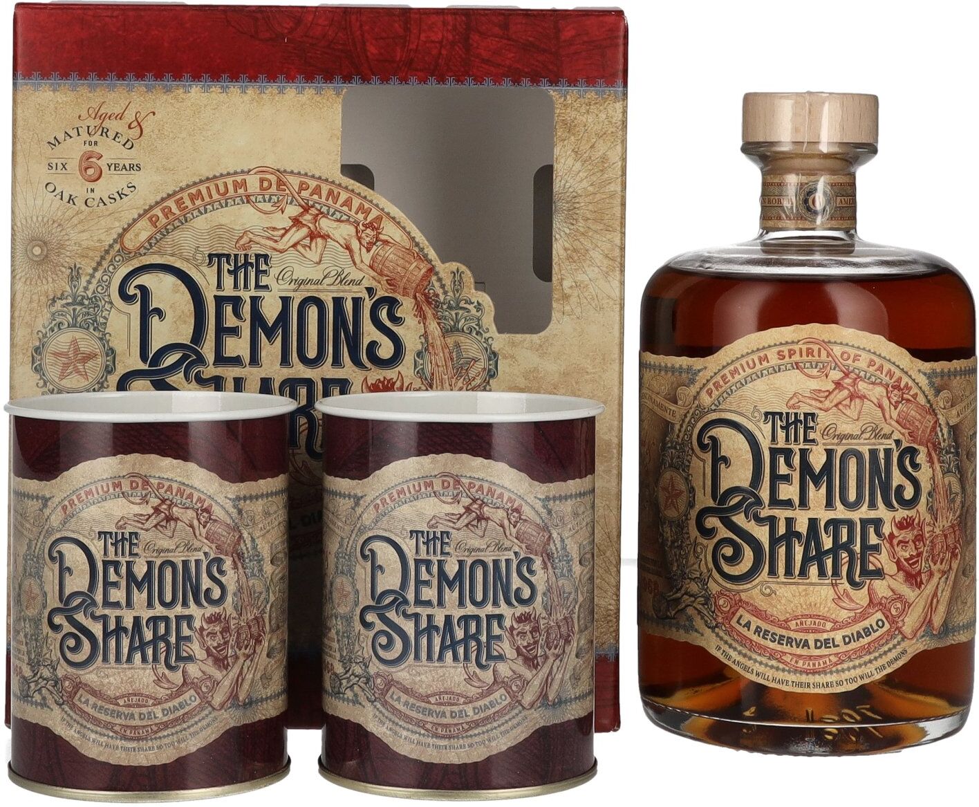 The Demon's Share Rum The Demon's Share 6 Years Old Spirit Drink 40% Vol. 0,7l in Geschenkbox mit 2 Dosen The Demon's Share