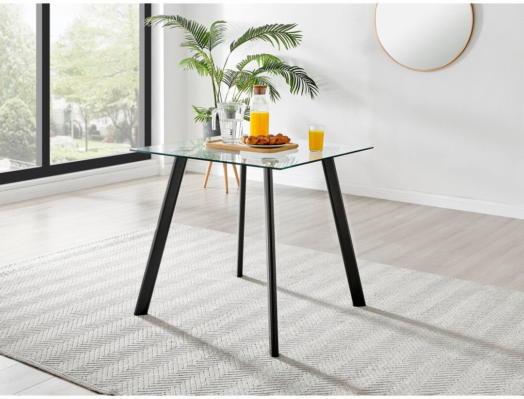 Canora Grey Scandinavian Style Glass and Metal Leg Square Dining Table - Modern Minimalist Design Black