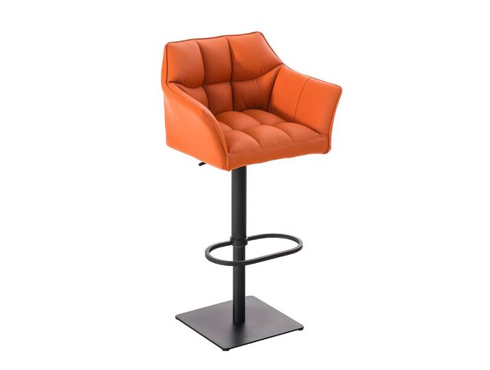 TPFLiving Barhocker Damaskus Gestell Schwarz Kunstleder - Orange