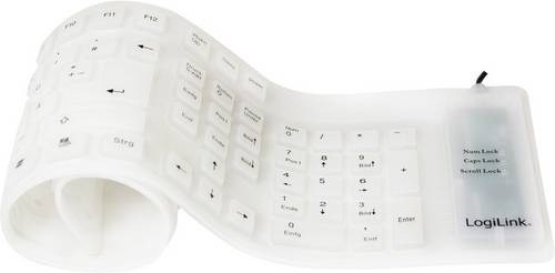 LogiLink ID0018A USB Tastatur Deutsch, QWERTZ Weiß Faltbar, Spritzwassergeschützt, Staubgeschützt
