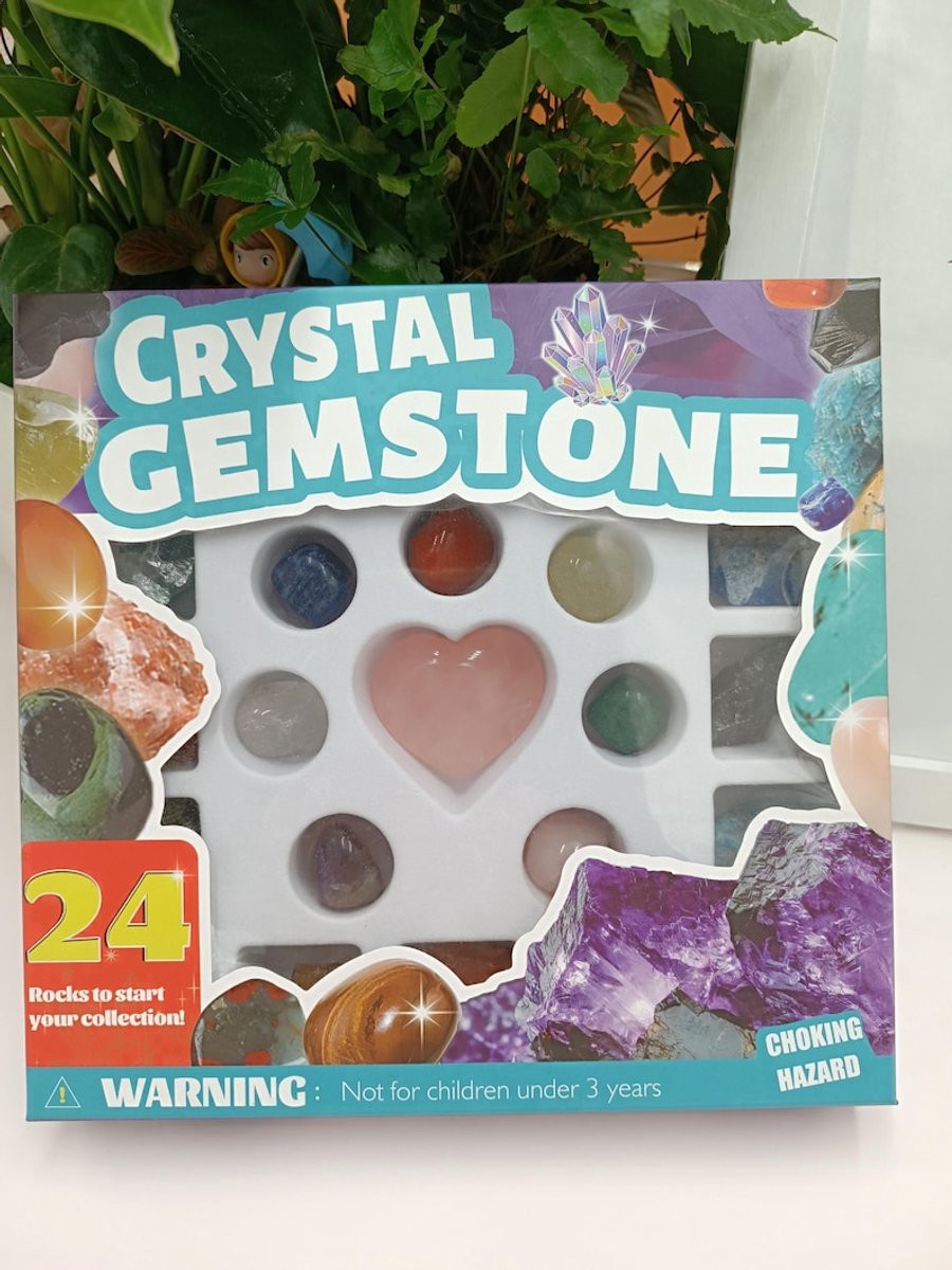 24-daagse kerstadventskalender met natuurlijke kristallen edelstenen en mineralen in dakraamstijl