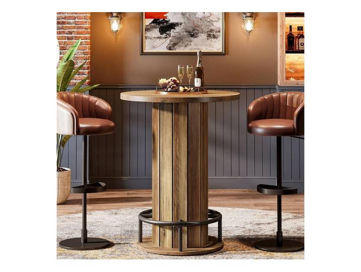 LuxusKollektion Stehtisch Stehtisch Rund Holz Braun mit Fussstuetze Metallring (1-St)