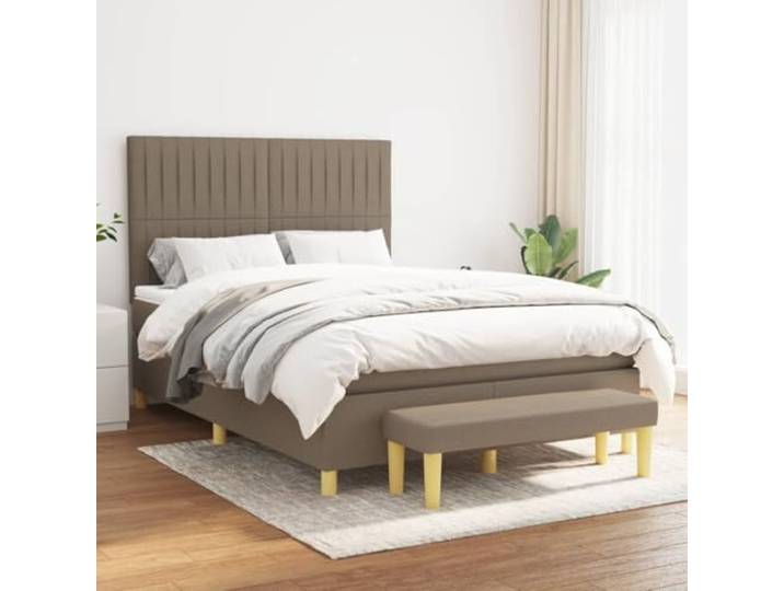 RJPLMFV Lattenrost mit Matratze, Taupe, 140 x 200 cm, Stoff Verstellbarer Kopf, Taschenfedern, Rückenstütze, Bettbank, Lieferung mit Anleitung (evtl. nicht in deutscher Sprache)