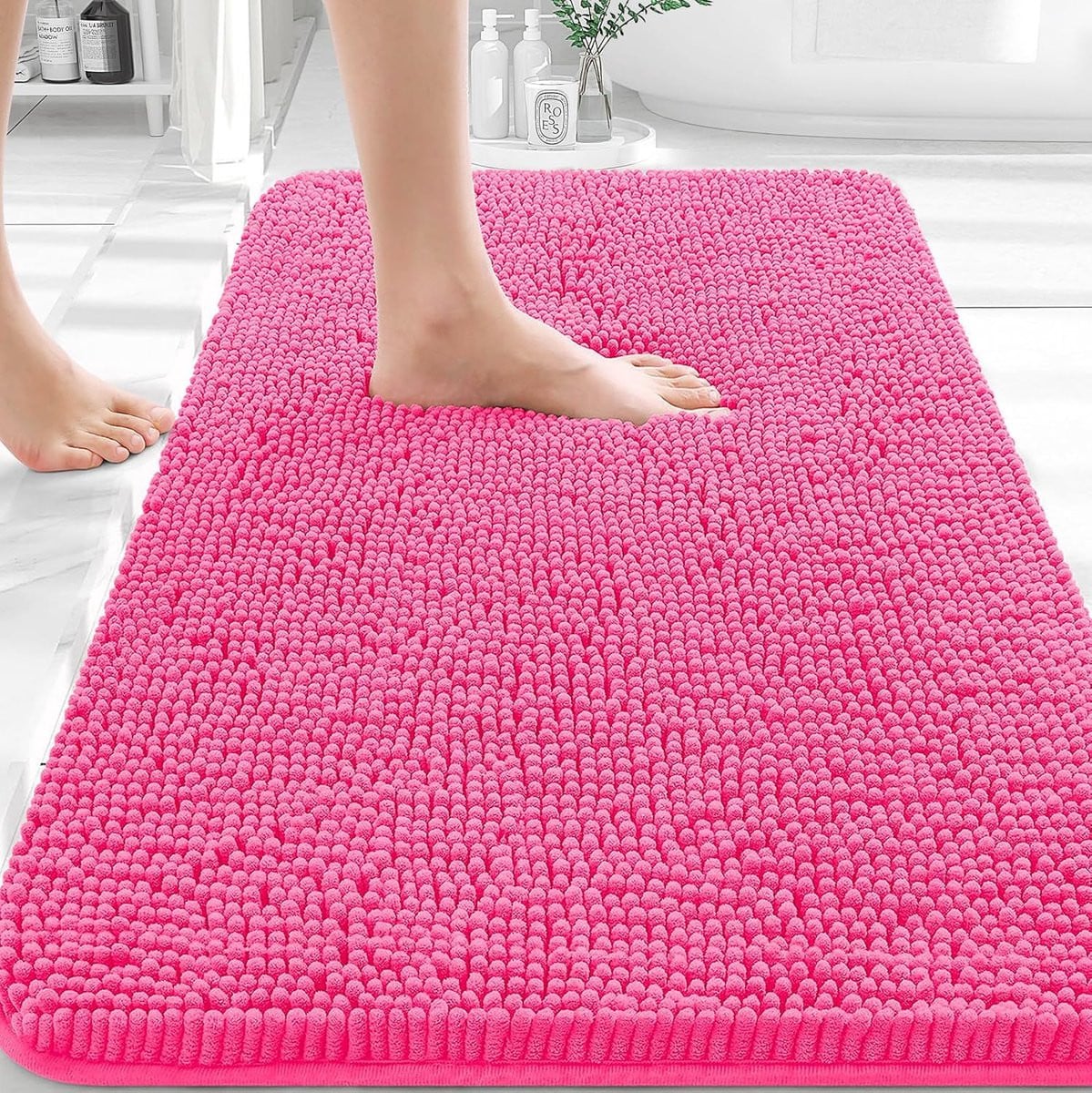 Zachte badmat voor extra comfort in de badkamer, extra absorberend, Roze, 75 x 50 cm