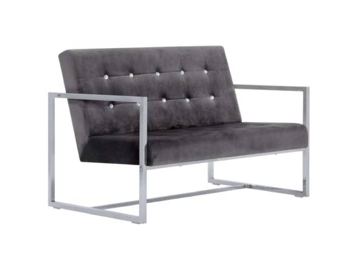 GHVBNMF 2-Sitzer Sofa Dunkelgrau Samt Couch mit Armlehne Chrombeine Kompakte Zweisitzer Couch mit weicher Schaumstoffpolsterung für Wohnzimmer und Schlafzimmer. Stabile Holzkonstruktion.