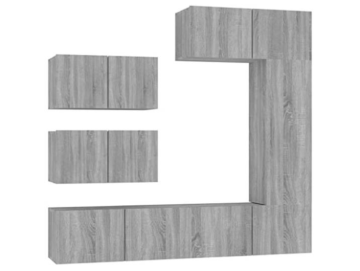 KGHERMDF 6-TLG. TV-Schrank-Set Grau Sonoma Holzwerkstoff Wandmontage, Stabil, Feuchtigkeitsbeständig, Reichlich Stauraum, Montageanleitung Inklusive