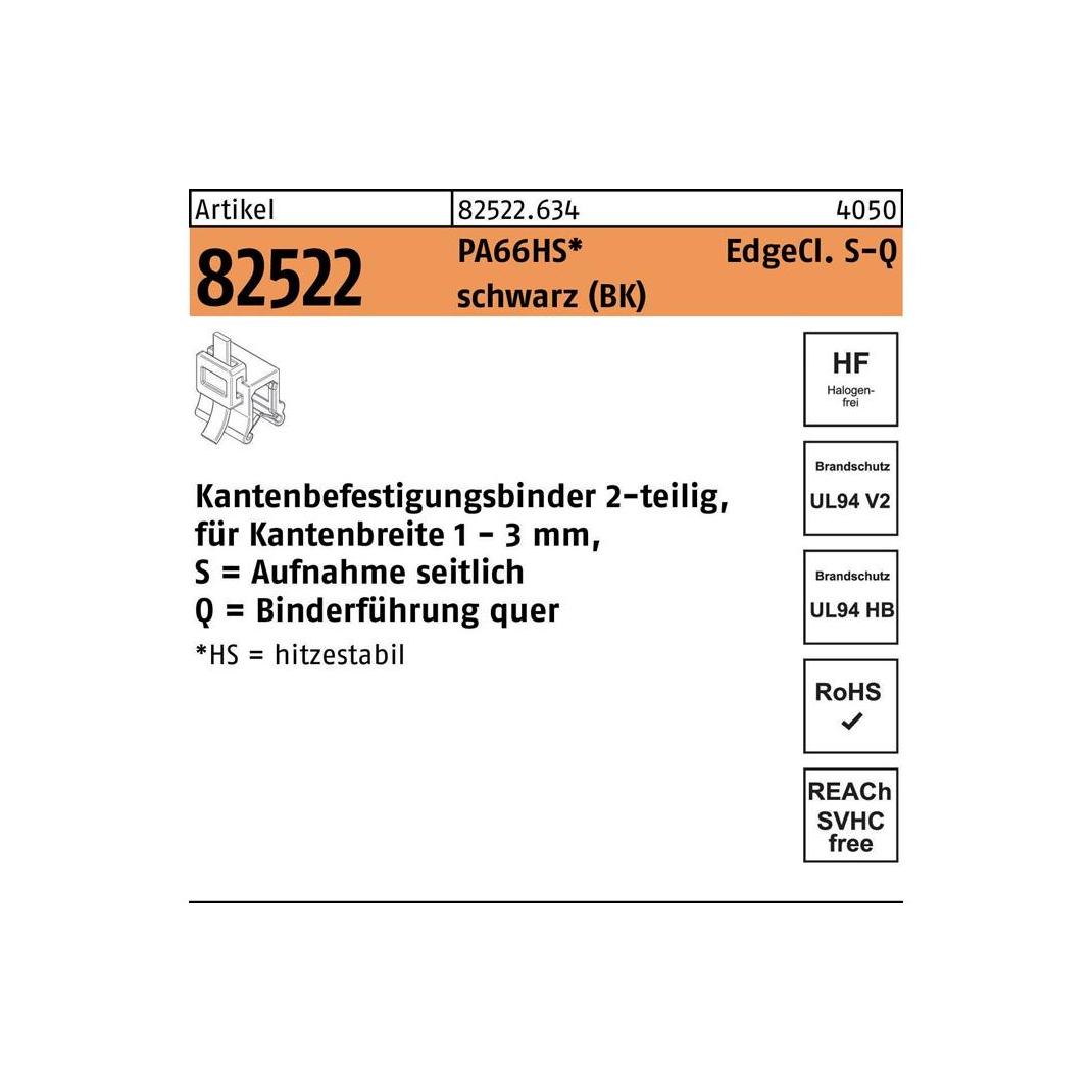HellermannTyton Befestigungsbinder R 82522 m.Edgeclip 3,6 x 150/33 PA66HS schwarz (150 mm, 500 Stk.) (825226340036150)