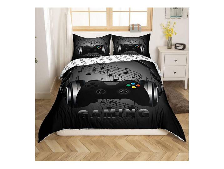 LuxusKollektion Jugendbettwäsche Bettwäsche 220x240cm Controller Schwarz Grau