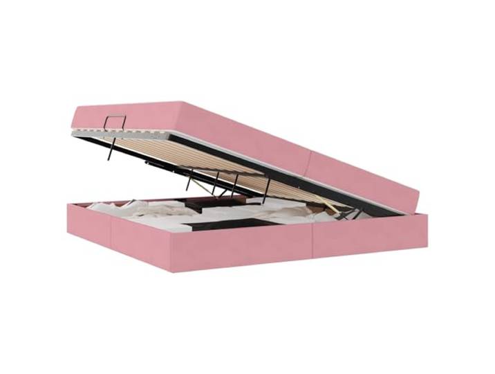 KKgypkn Samtbett 200x200 cm mit Matratze, Stauraumbett in Rosa, Doppelbett mit hydraulischem Seitenlift, Stabiler Metallrahmen und Lattenrost, mittelfeste Matratze mit Schaum
