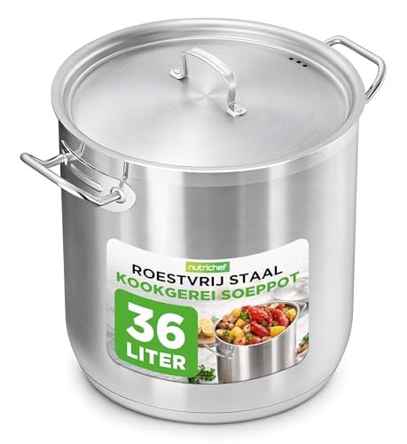 NutriChef Kookpot - Roestvrijstalen Soeppan met Deksel - 40 Liter