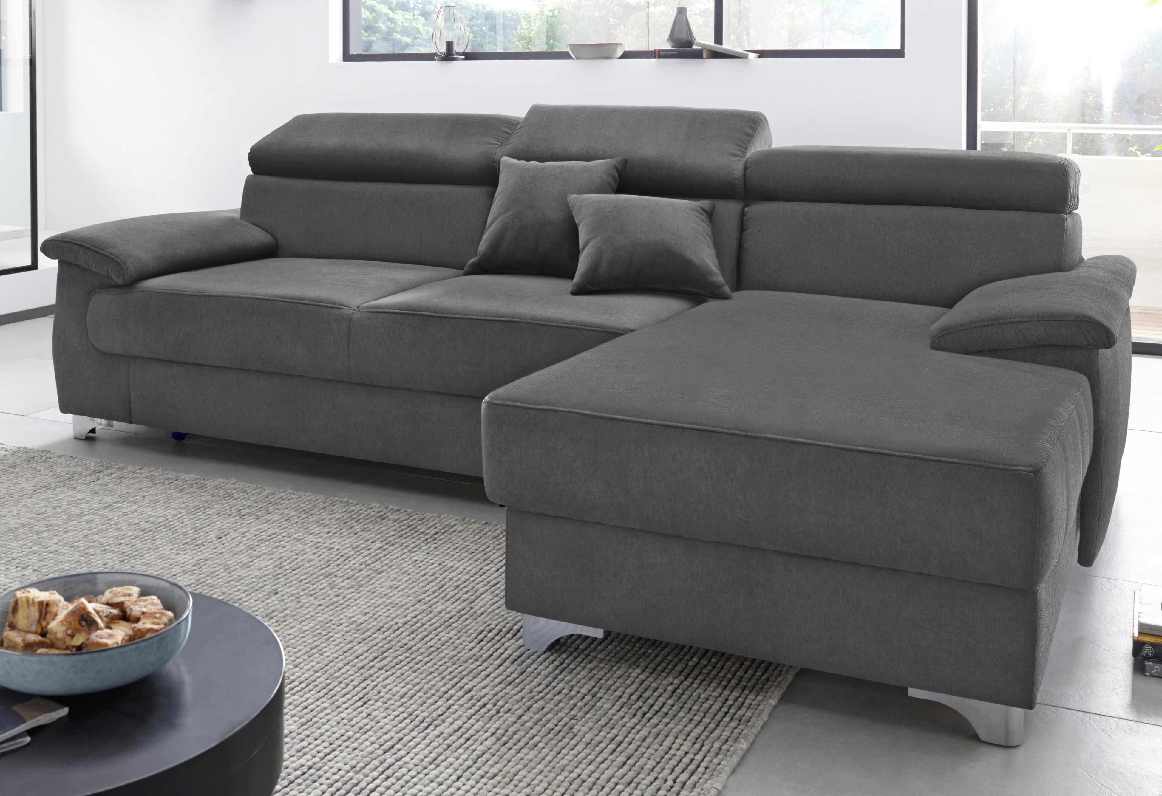 Ecksofa DOMO COLLECTION "Mira, inklusive Kopfteilverstellung für mehr Wohlfühlkomfort, L-Form", braun (espresso), B:271cm H:78cm T:167cm, Zierkissen: Entsprechend jeweiligem Bezug.;Struktur (100% Polyester);Struktur fein (100% Polyester);Luxus-Microfaser 