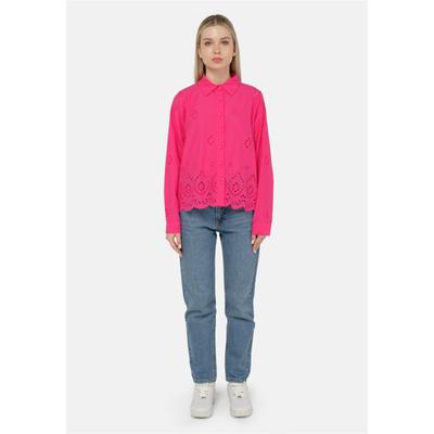 Klassische Bluse FRESHLIONS "Kate", Damen, Gr. L, rot (fuchsia), 100% Baumwolle, unifarben, normal, ohne Ausschnitt, Blusen, mit luftigem Lochmuster