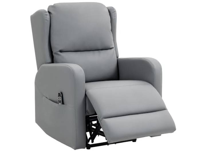 HOMCOM Relaxsessel Elektrisch Fernsehsessel mit 3D Knetmassage Grau Massagesessel mit Liegefunktion, Gepolstert TV Sessel mit Fernbedienung, Fußteil und Seitentasche, Ledermischung