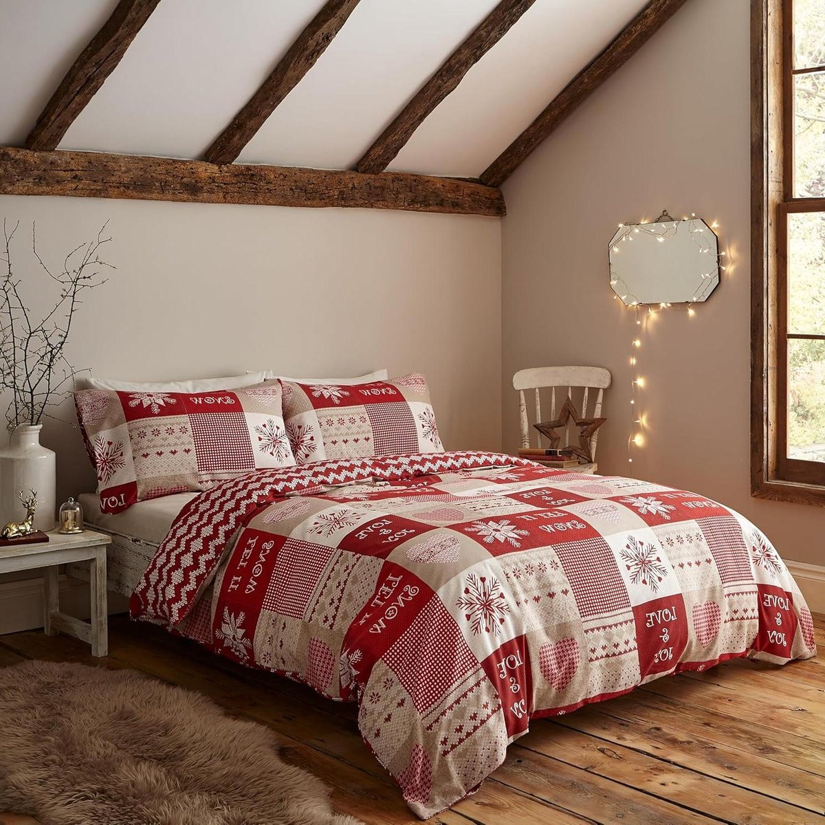 Dekbedovertrek Set in Scandinavische Patchwork Stijl - Dubbel - Rood Natuurlijk