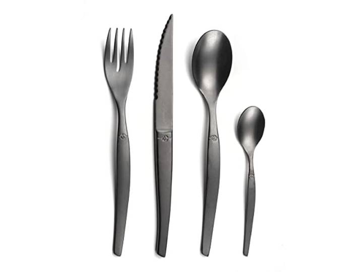 LOU LAGUIOLE Jet Ménagère 16 couverts Inox Pour 4 personnes\, PVD Noir Ménagère 16 couverts pour 4 personnes\, Acier inox 18/0\, Finition PVD mat Noir\, Lavage à la main conseillé