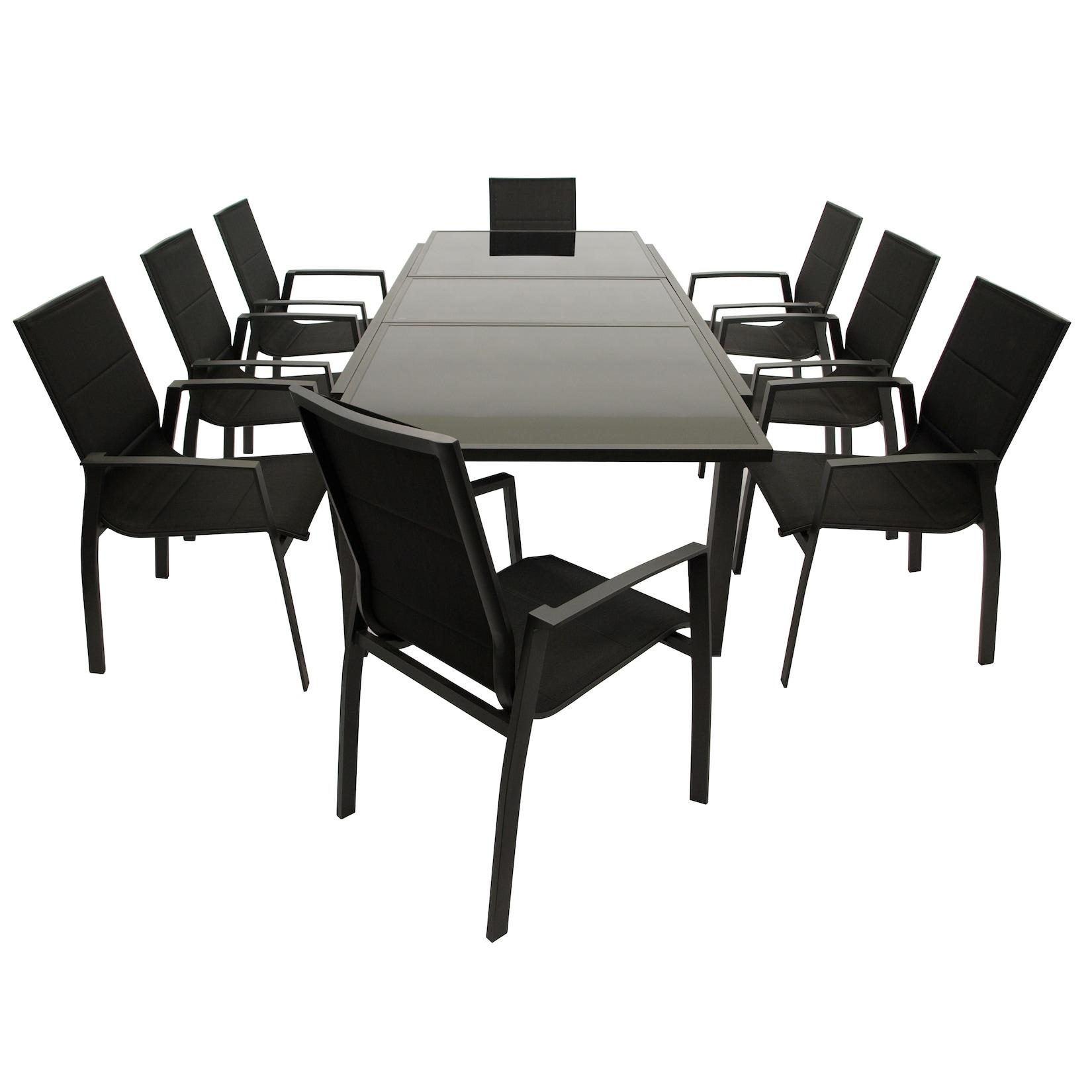 Garnitur TORINO 9-teilig, Aluminium anthrazit + Glas + Kunstgewebe schwarz