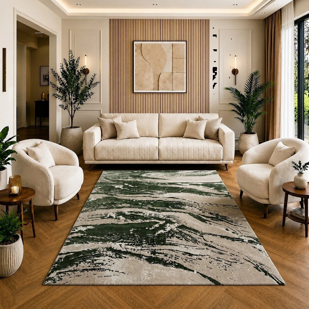 Brayden Studio Abstract Flatweave Kilim Green Rectangle 200 x 290 cm