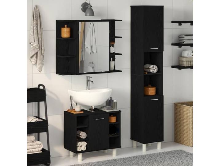 Ensemble de mobilier de salle de bain 3 pièces Chêne noir Bois d ingénierie