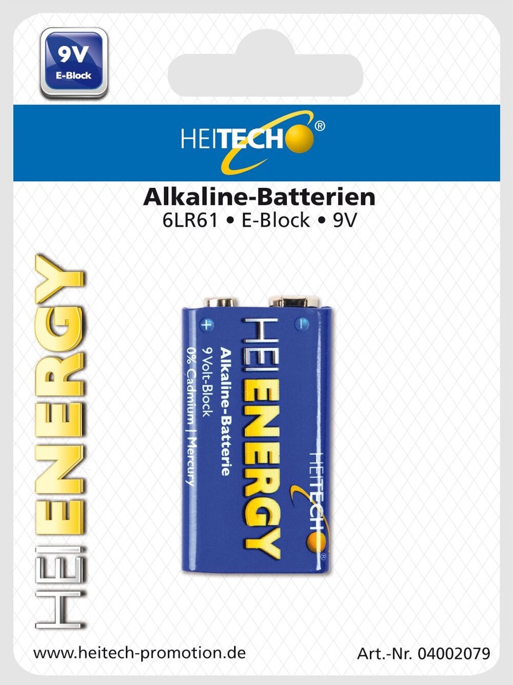HEITECH Alkaline batterij 9V E-blok, 1 stuk