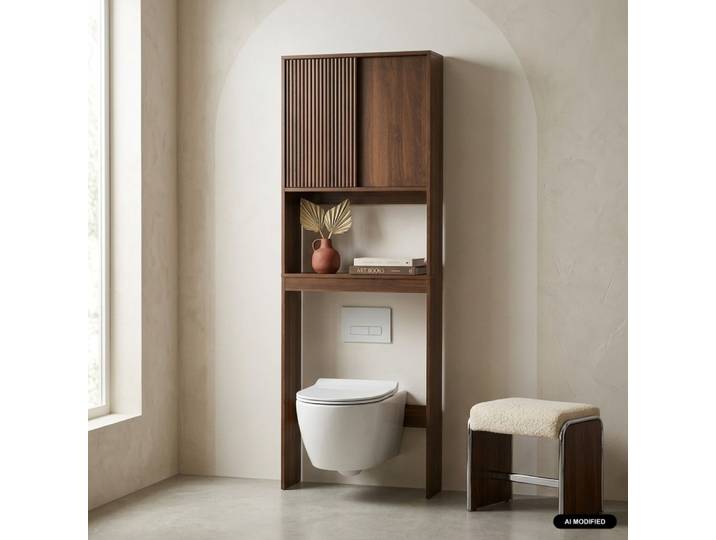 Etagère / meuble wc décor bois noyer