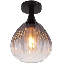 Deckenleuchte Rauchglas Deckenlampe schwarz Wohnzimmerleuchte Retro, Metall, E27 Fassung, DxH 20x27,5 cm