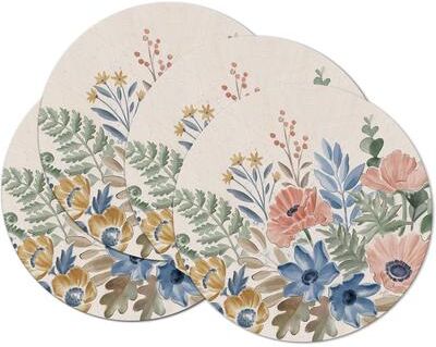 CounterArt Botanical Blends 4 Pack Round Reversible Easy Care Flexible Plastic Placemats Made in The USA Reversible Flexible, Wipes Clean