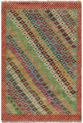 Treasured Knots Boho Chic Balochi Owen Blue/Red Hand Knotted Wool Rug - 3'4'' x 5'0''