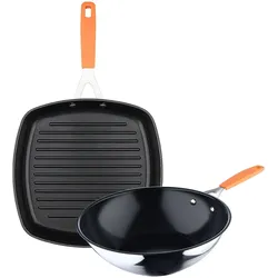 San Ignacio Compact - Grillpfanne (28 x 28cm) und Wok-Set (Ø 28cm) aus geschmiedetem Aluminium, induktionsgeeignet