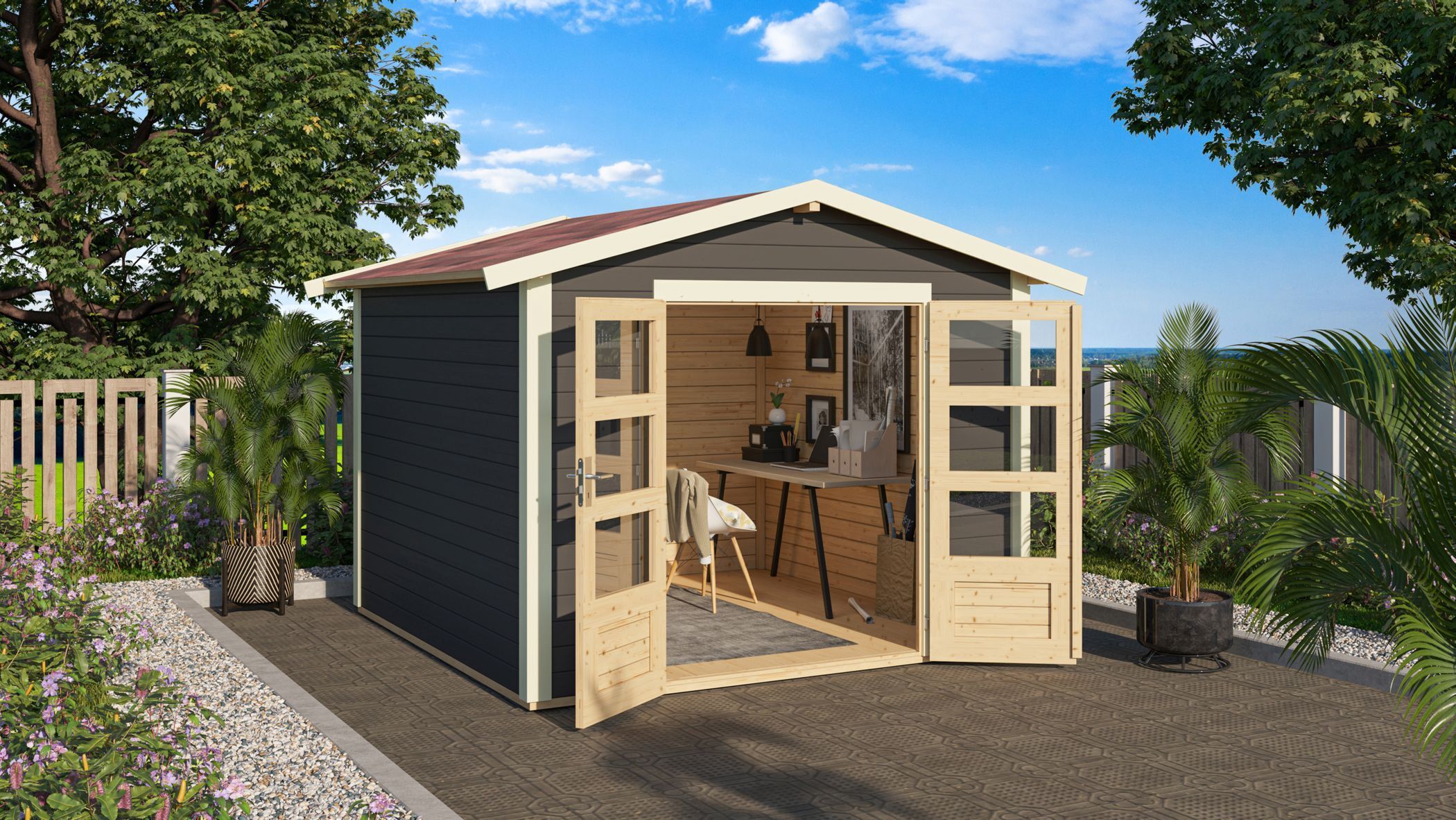 Karibu Gartenhaus Gerätehaus Talkau 6 terragrau 274x274x234 cm