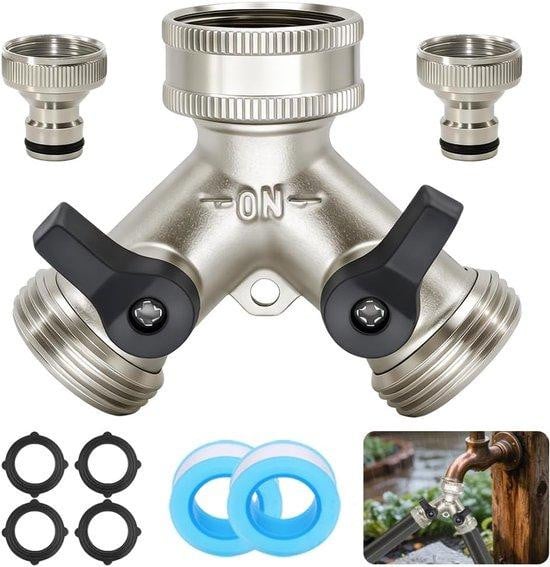 Messing Waterverdeler 2-weg met aparte schakelaars en 3/4 inch aansluiting