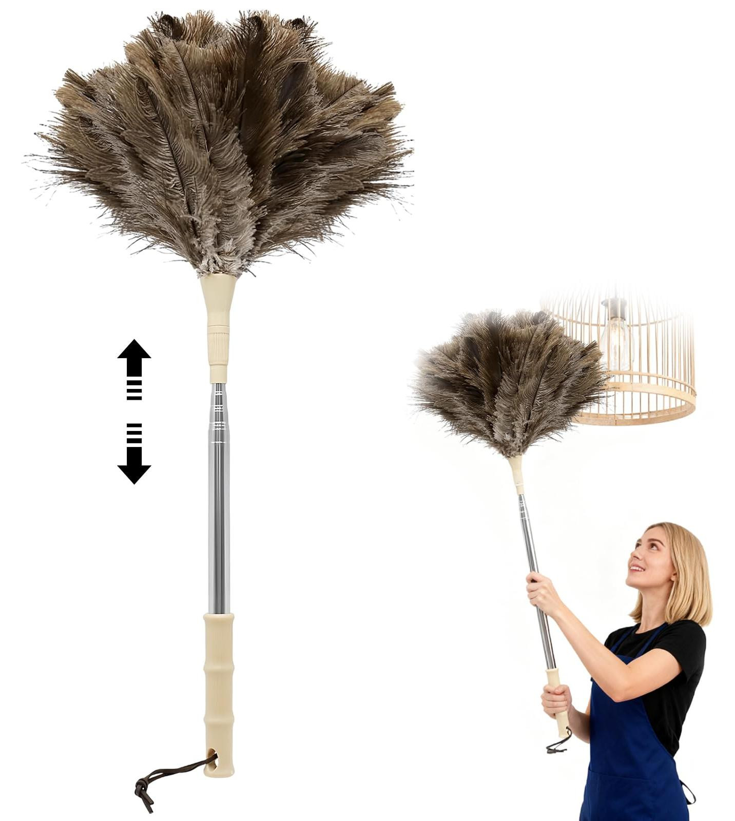 Dripio Stofborstel van struisveren, uittrekbaar tot 125 cm, wasbaar