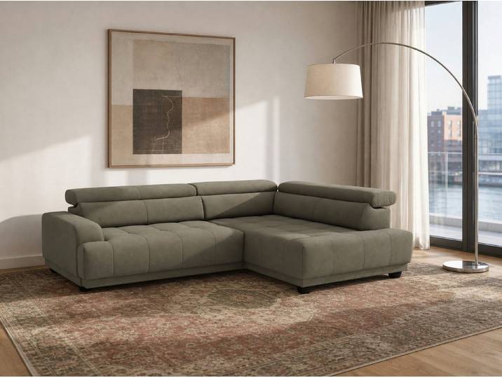 foamnova Ecksofa Roermond, B 270 cm, mit Ottomane und Relaxfunktion, Kopfstützen für mehr Komfort verstellbar, modernes Design