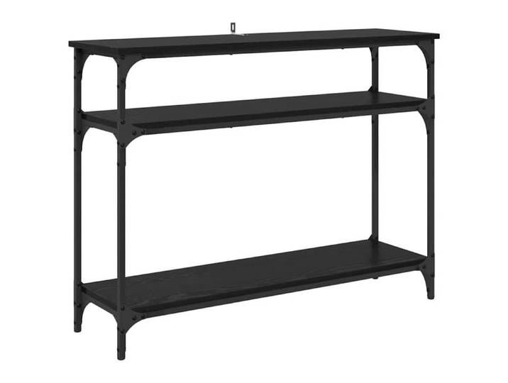 Table console en bois d'ingénierie - - Chêne Noir - 100x29x75 cm - Rectangulaire - 2 étagères - Cadre en métal