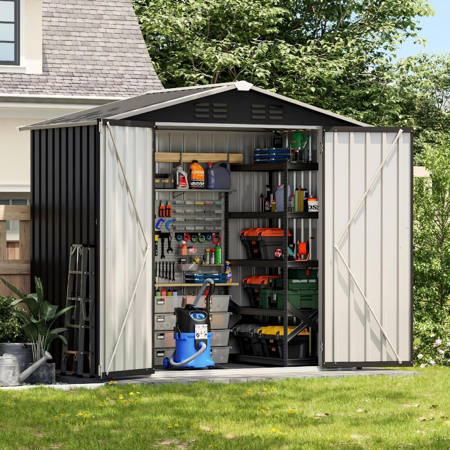 Gartenhaus Metall 3.7 m³ 196x132x185 cm Dunkelgrau Verzinkter Stahl Abschließbare Tür