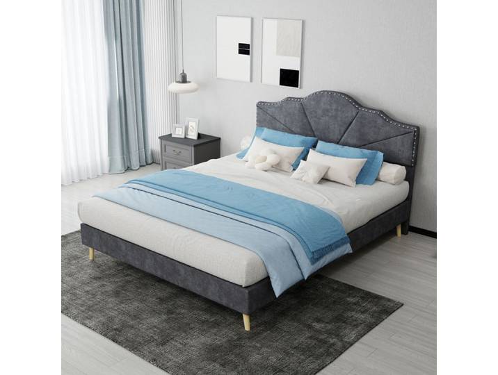 Lit moderne minimaliste doux Meubles multifonctionnels de chambre à coucher Gris Tête de lit confortable et doux 140*200CM