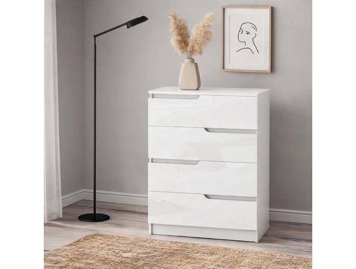 Commode haute brillance blanc classique 4 tiroirs design contemporain 60x40x85 cm