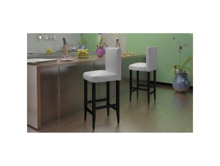 VIHHQGC Barhocker 2 STK Weiß Kunstleder mit Holzbeinen Rückenlehne Kunstlederbezug, Holzbeine, Rückenstütze, 110 kg Belastbarkeit, klassisches Design