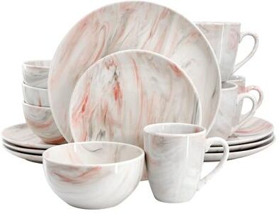 Elama Fine Marble 16 Piece Porcelain Dinnerware Set in Red and Gray