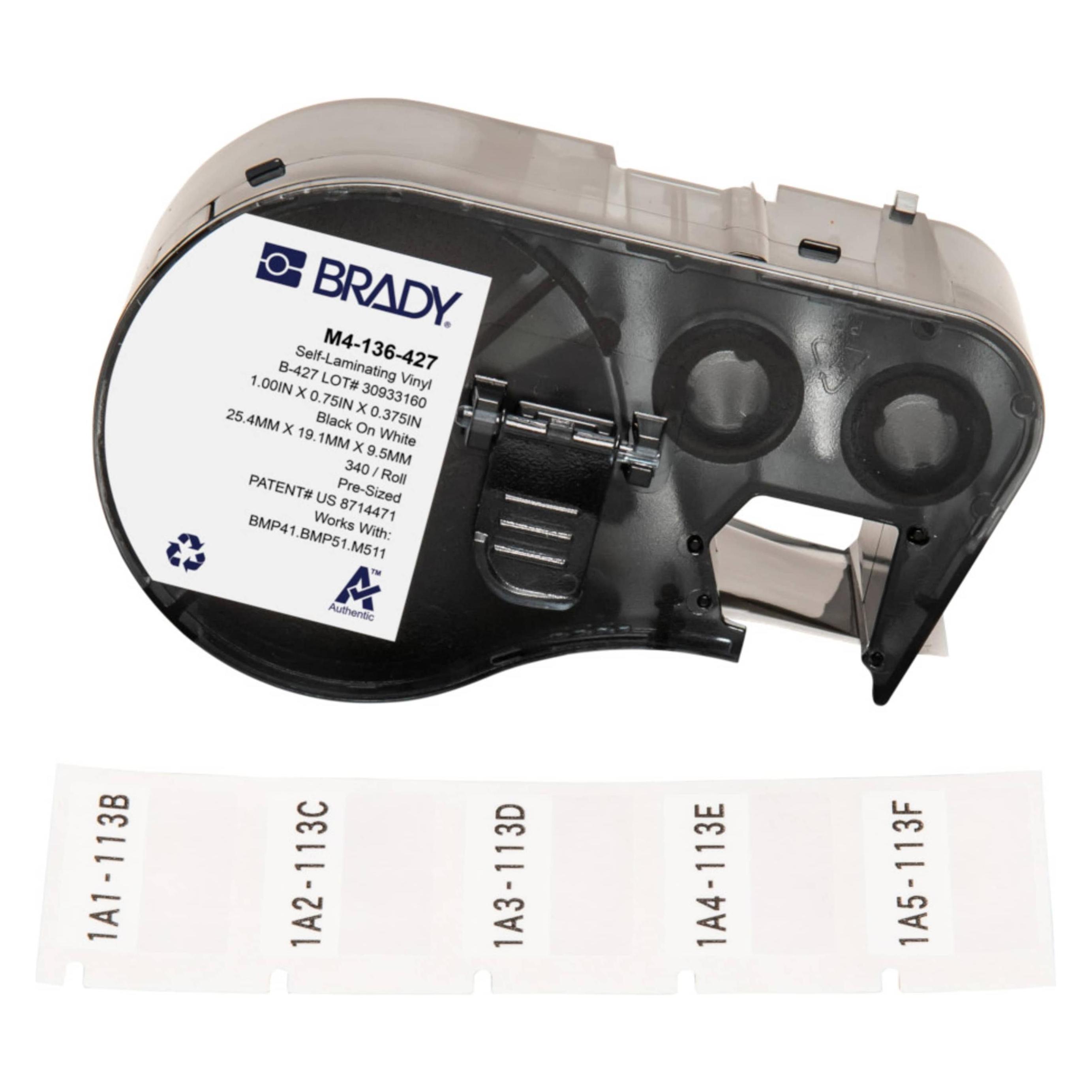Brady M4-136-427, selbstlaminierendes Vinyl, Weiss/Transparent, 25.40 x 9.53(19.05) mm, permanent (25.40 mm) (M4-136-427)