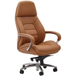 KADIMA DESIGN Designer Bürostuhl Bezug Echtleder Caramel Schreibtischstuhl bis 120 kg, XXL Design Chefsessel höhenverstellbar, Drehstuhl ergonomisch mit Armlehnen