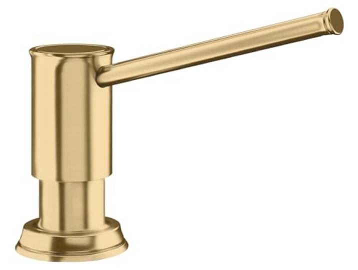 BLANCO LIVIA Spülmittelspender in satin gold Passend zu allen BLANCO-Küchenarmaturen Bequem von oben zu befüllen Spüli Seifenspender 35 mm Lochbohrung Flascheninhalt 300 ml Ø 4,5 cm
