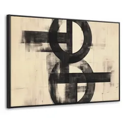 LEINWAND Bilder mit Rahmen - Kreise - Balken - Schwarz - Abstrakt - 90x60