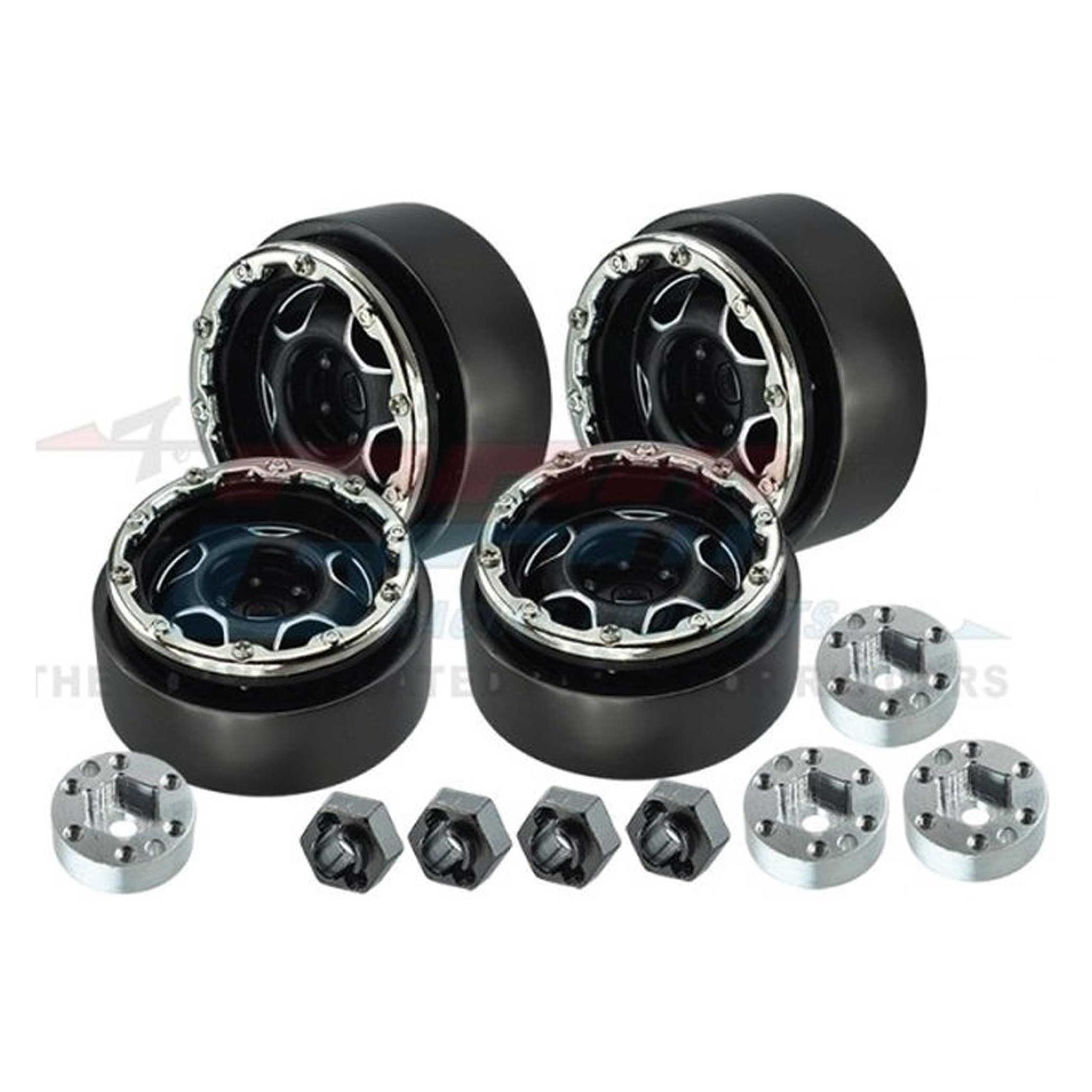 GPM BEADLOCK-FELGEN-SET ALU 1.0 STERN (1 SET/4 STÜCK) SCHWARZ TRX-4M, SCX24 (GPMTRX4MZSP1219BK)