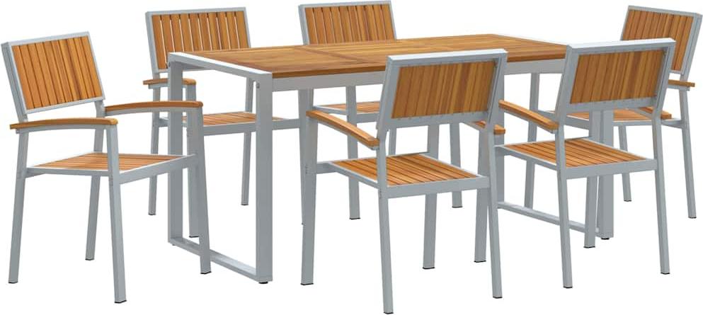 Garten Essgruppe 7 pcs Grau Massivholz Akazie