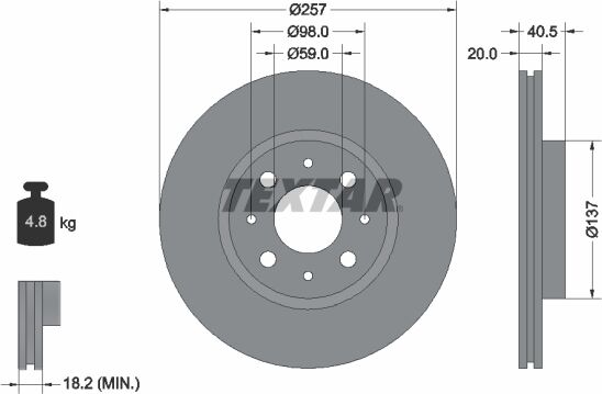 Textar Bremsscheibe Pro 92068503 258mm 20mm Für Fiat Alfa Romeo Asia Motors
